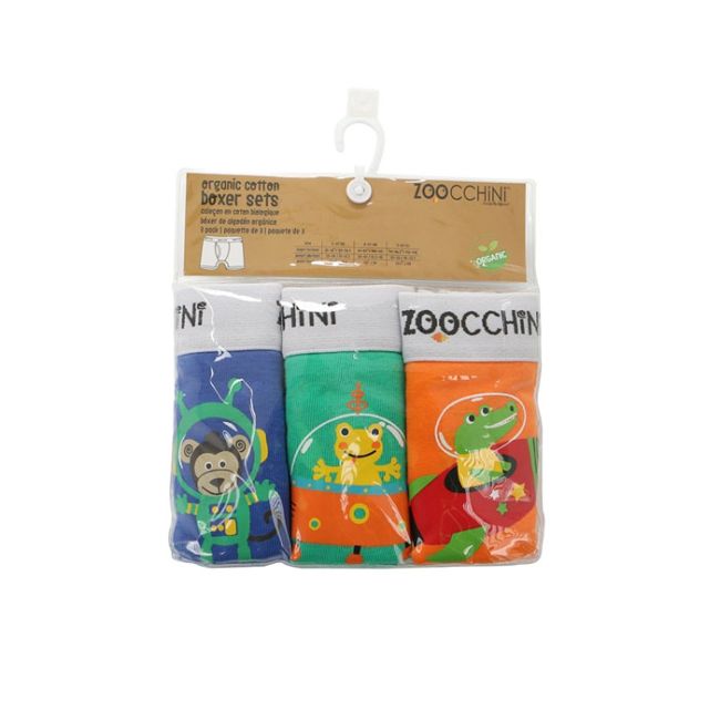 Boxeri din bumbac organic, pentru baieti, Zoocchini Space Force, 5-6 ani - set 3 buc KRTZOO32293
