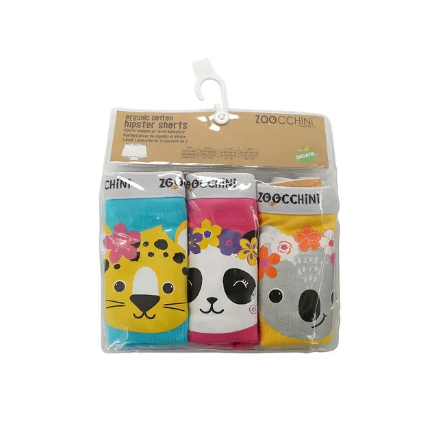 Boxeri din bumbac organic, pentru fete, Zoocchini Flower Power, 4-5 ani - set 3 buc KRTZOO32347
