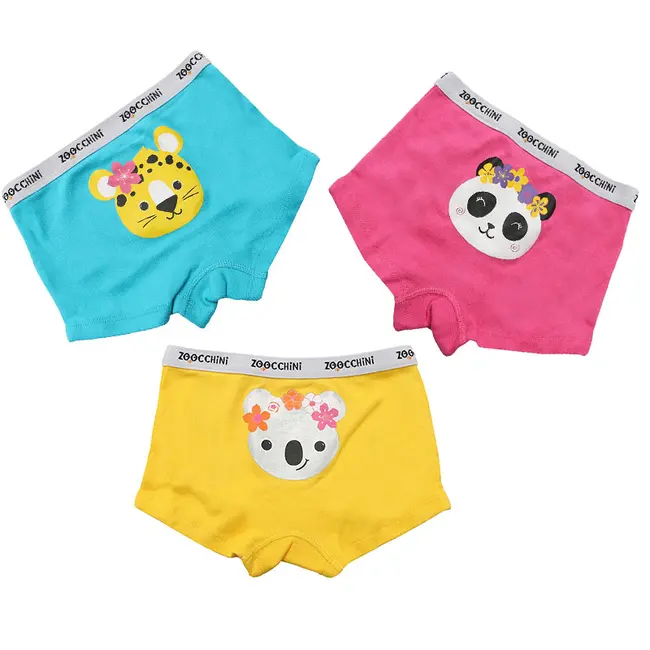 Boxeri din bumbac organic, pentru fete, Zoocchini Flower Power, 5-6 ani - set 3 buc KRTZOO32354