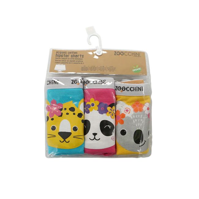 Boxeri din bumbac organic, pentru fete, Zoocchini Flower Power, 5-6 ani - set 3 buc KRTZOO32354