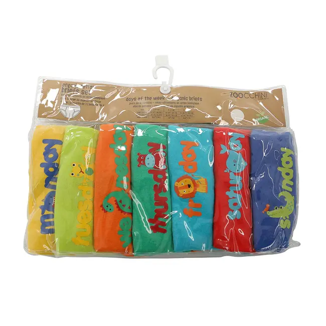 Chilotei din bumbac organic, pentru baieti, Zoocchini, Zilele săptăm&acirc;nii, 5-6 ani - 7 buc KRTZOO32323