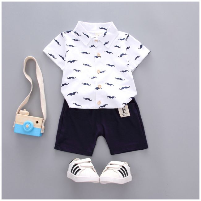 Costum cu tricou alb tip camasuta - mustache mbxgsuc309.2 ani