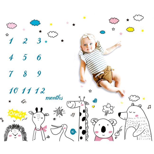 Suport textil tip Milestone, subtire, pentru fotografii memorabile Animale Prietenoase Model A DLLdrl-anpB