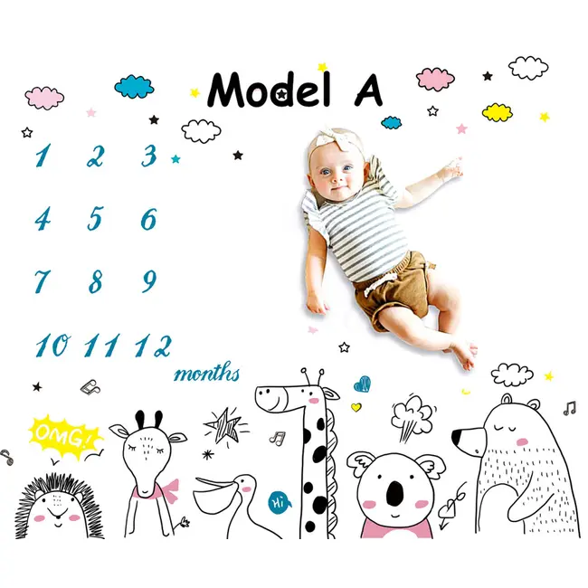 Suport textil tip Milestone, subtire, pentru fotografii memorabile Animale Prietenoase Model A DLLdrl-anpB