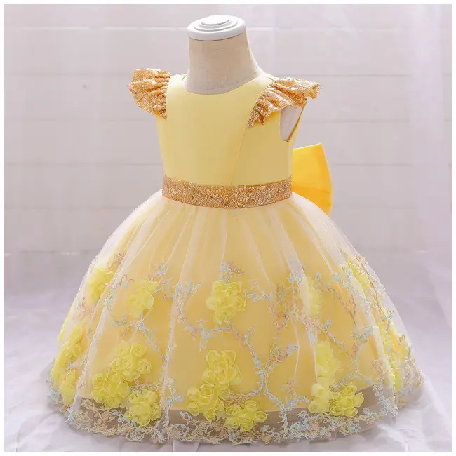 Rochita de ocazie galbena cu paiete aurii MDL2021XZ-2-DE