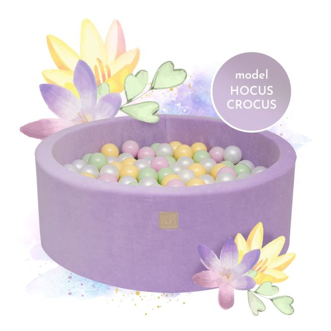 Piscina Uscata Cu 250 De Bile (pastel Roz Si Galben, Verde Deschis, Alb Perlat) Meowbaby  , Hocus Crocus, 90x30 Cm, Catifea Lila Pjbb001033