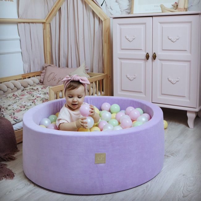 Piscina Uscata Cu 250 De Bile (pastel Roz Si Galben, Verde Deschis, Alb Perlat) Meowbaby  , Hocus Crocus, 90x30 Cm, Catifea Lila Pjbb001033