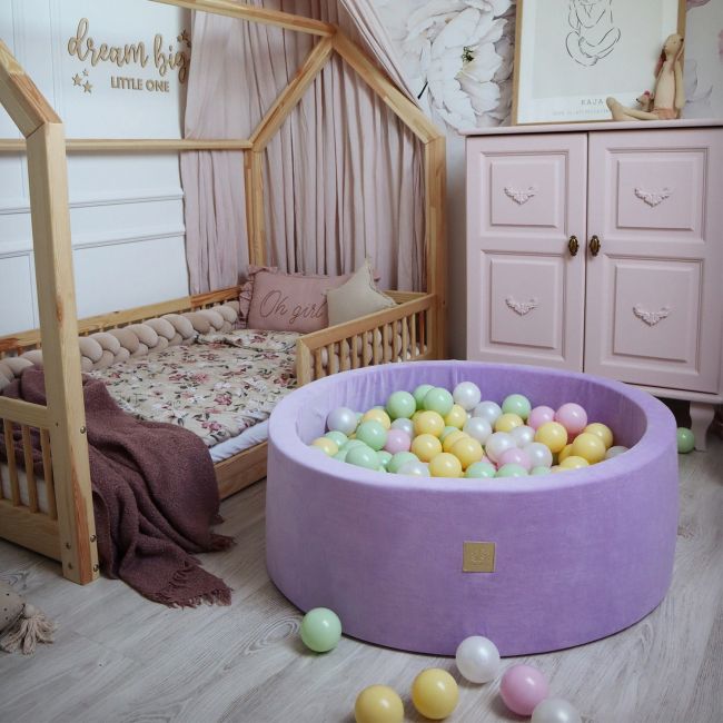 Piscina Uscata Cu 250 De Bile (pastel Roz Si Galben, Verde Deschis, Alb Perlat) Meowbaby  , Hocus Crocus, 90x30 Cm, Catifea Lila Pjbb001033