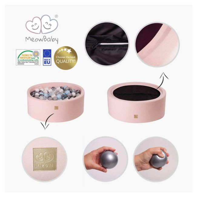 Piscina Uscata Cu 250 De Bile (pastel Roz Si Galben, Verde Deschis, Alb Perlat) Meowbaby  , Hocus Crocus, 90x30 Cm, Catifea Lila Pjbb001033