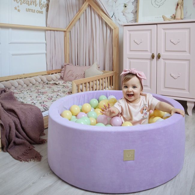 Piscina Uscata Cu 250 De Bile (pastel Roz Si Galben, Verde Deschis, Alb Perlat) Meowbaby  , Hocus Crocus, 90x30 Cm, Catifea Lila Pjbb001033