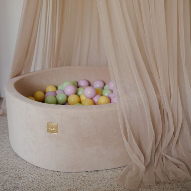 Piscina Uscata Cu 250 De Bile (pastel Roz Si Galben, Verde Deschis) Meowbaby  , Spring, 90x30 Cm, Catifea Ecru Pjbb001032