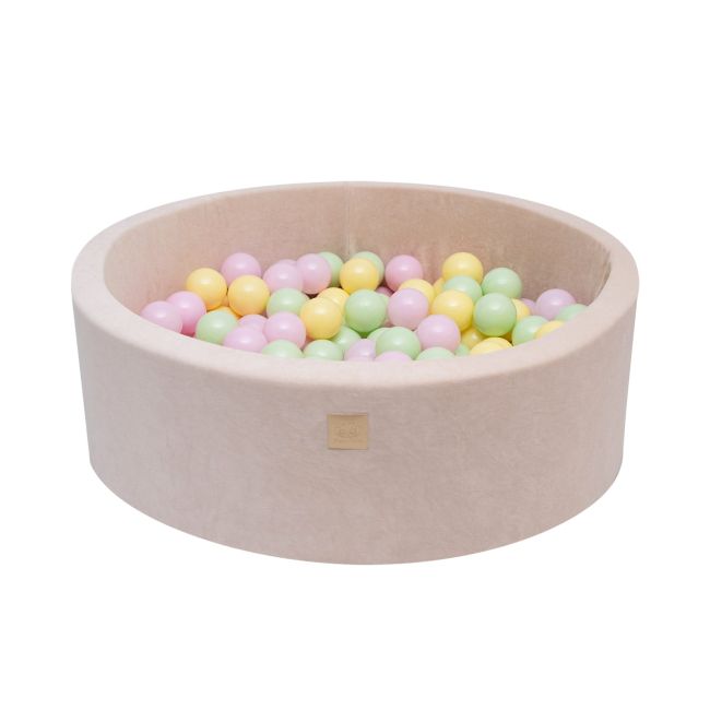 Piscina Uscata Cu 250 De Bile (pastel Roz Si Galben, Verde Deschis) Meowbaby  , Spring, 90x30 Cm, Catifea Ecru Pjbb001032