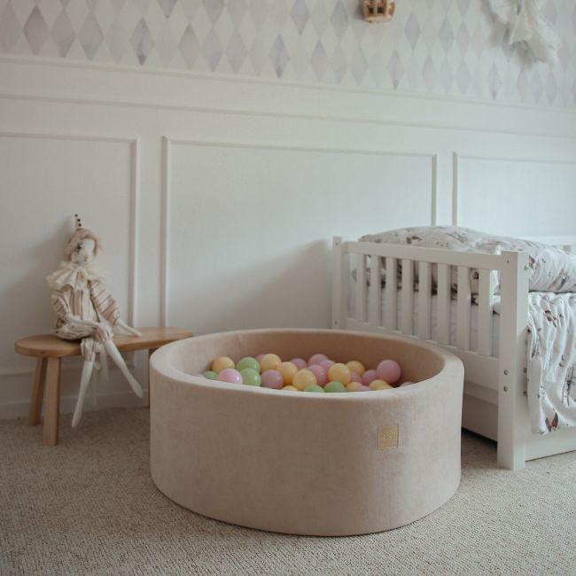 Piscina Uscata Cu 250 De Bile (pastel Roz Si Galben, Verde Deschis) Meowbaby  , Spring, 90x30 Cm, Catifea Ecru Pjbb001032
