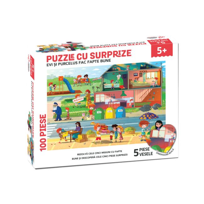 Puzzle cu surprize - evi si purcelus fac fapte bune (100 piese)