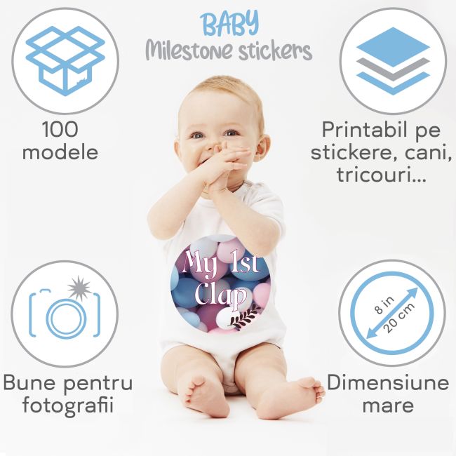 Produs digital Baby Milestone design 100 stickere pentru fotografierea bebelusilor -- Instant Download