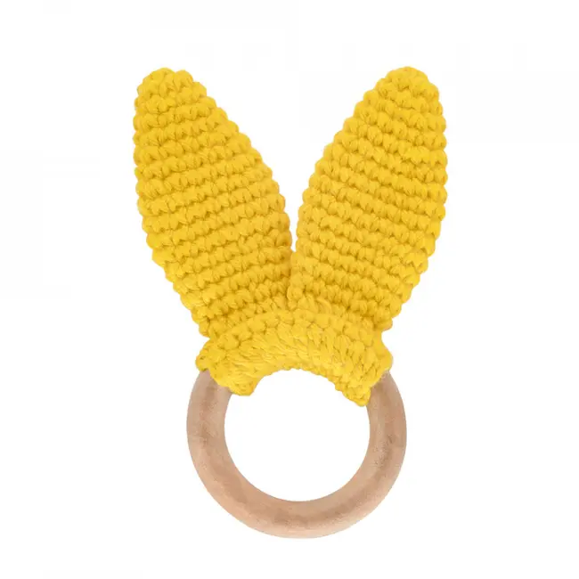 Jucarie dentitie din bumbac cu inel din lemn BabyJem Amigurumi (Culoare: Roz) JEMbj_6514