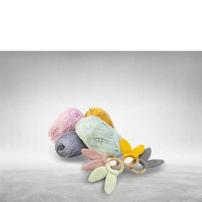 Jucarie dentitie din bumbac cu inel din lemn BabyJem Amigurumi (Culoare: Roz) JEMbj_6514
