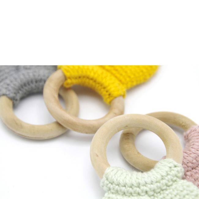 Jucarie dentitie din bumbac cu inel din lemn BabyJem Amigurumi (Culoare: Verde) JEMbj_6513