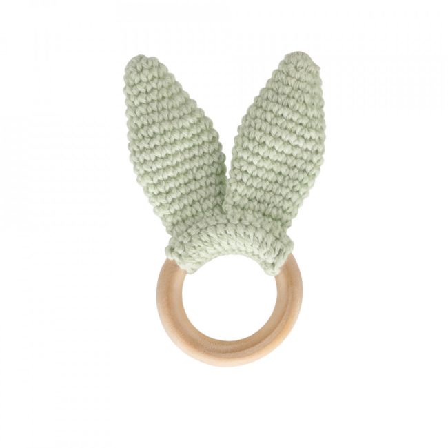 Jucarie dentitie din bumbac cu inel din lemn BabyJem Amigurumi (Culoare: Verde) JEMbj_6513