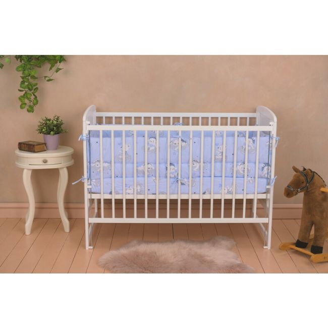 Qmini- Patut din lemn Timmi Heart 120x60 cm, Cu laterala culisanta, Din lemn de pin, MDF, Somiera reglabila, Alb + Saltea 8 cm BYNQMTIMH8CM03AL