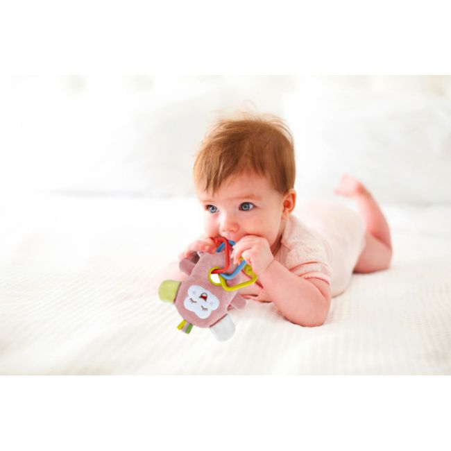 Jucarie din plus pentru bebelusi cu inele dentitie BabyJem Funny Monkey (Culoare: Roz) JEMbj_6932