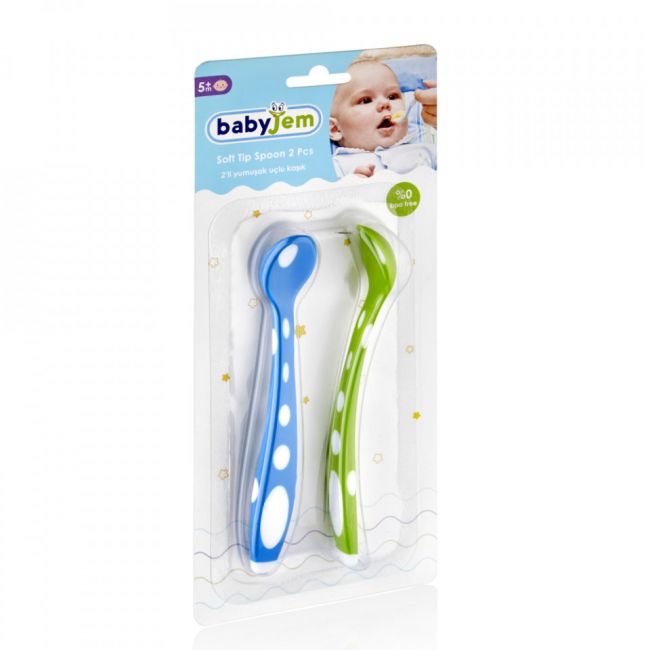 Set 2 lingurite din silicon BabyJem Soft Spoon (Culoare: Bleu) JEMbj_5633
