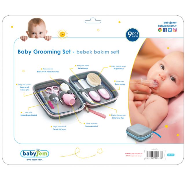 Set ingrijire bebelusi cu 9 piese BabyJem Grooming Set (Culoare: Bleu) JEMbj_3632