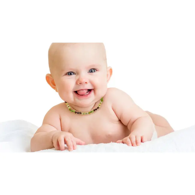 Colier din chihlimbar pentru copii BabyJem (Culoare: Verde) JEMbj_5871