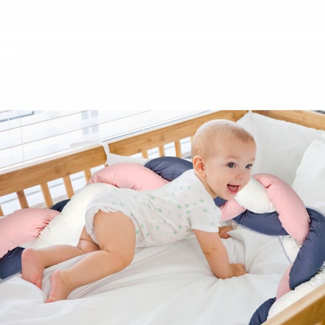 Protectie laterala bumper impletit BabyJem (Culoare: Roz) JEMbj_6701