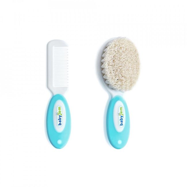 Set pieptan si perie din peri naturali BabyJem (Culoare: Bleu) JEMbj_5192