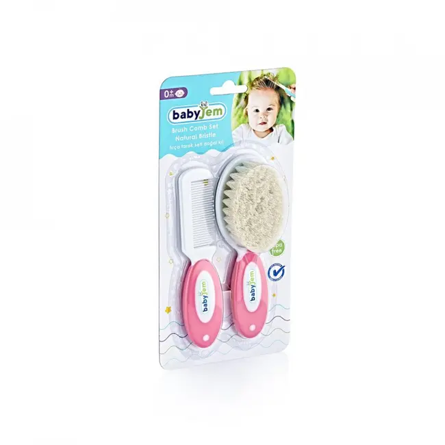 Set pieptan si perie din peri naturali BabyJem (Culoare: Bleu) JEMbj_5192