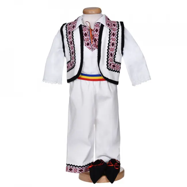 Costum national baiat, 5 piese, alb - rosu, Denikos&reg; 1010 NIK5545