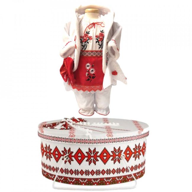 Costum national botez plus cutie trusou asortata pentru botez de fete Denikos® 1000 NIK5429