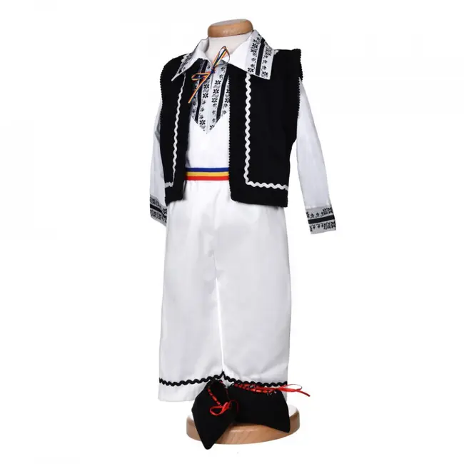 Costum popular baiat, 5 piese, alb - negru, Denikos&reg; 1011 NIK5546