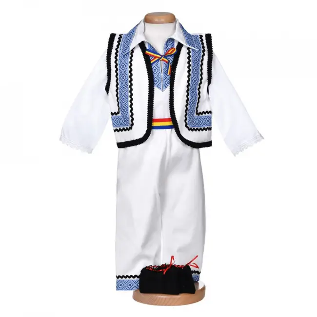 Costum popular baietel, 5 piese, alb - albastru, Denikos&reg; 1009 NIK5544