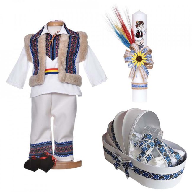 Set botez popular si trusou botez landou cu lumanare si costum traditional Baieti Denikos® C9268 NIK5518