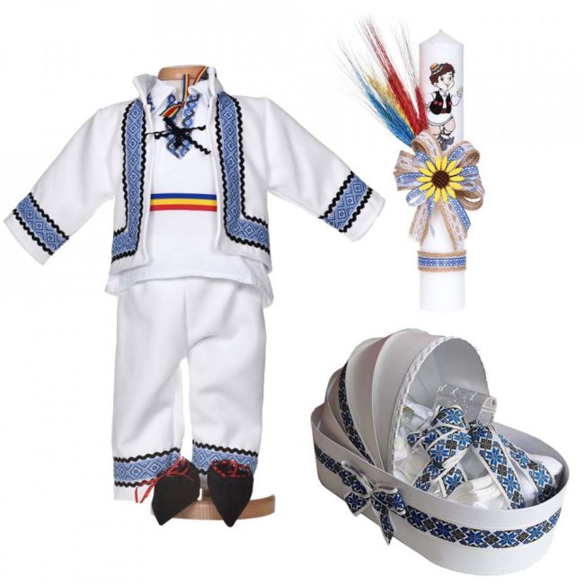 Trusou botez landou plus lumanare si costum popular pentru Baietel Denikos® C9270 NIK5520