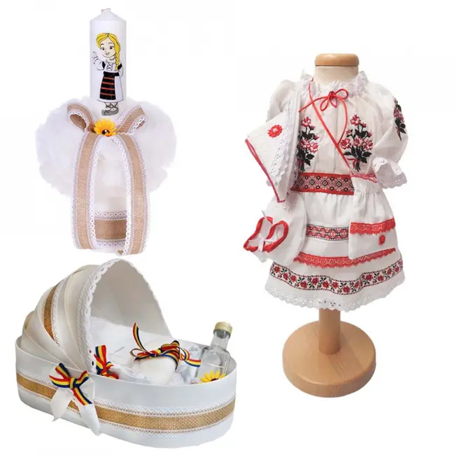 Pachet trusou botez landou Fata cu lumanare si costum traditional Denikos&reg; 986 NIK5415