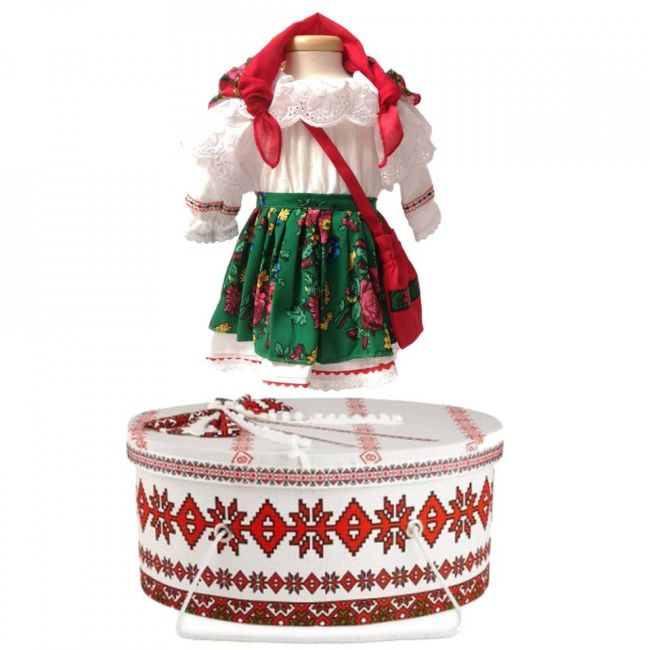 Set costum botez traditional fetita si cutie asortata, Denikos® 991 NIK5420