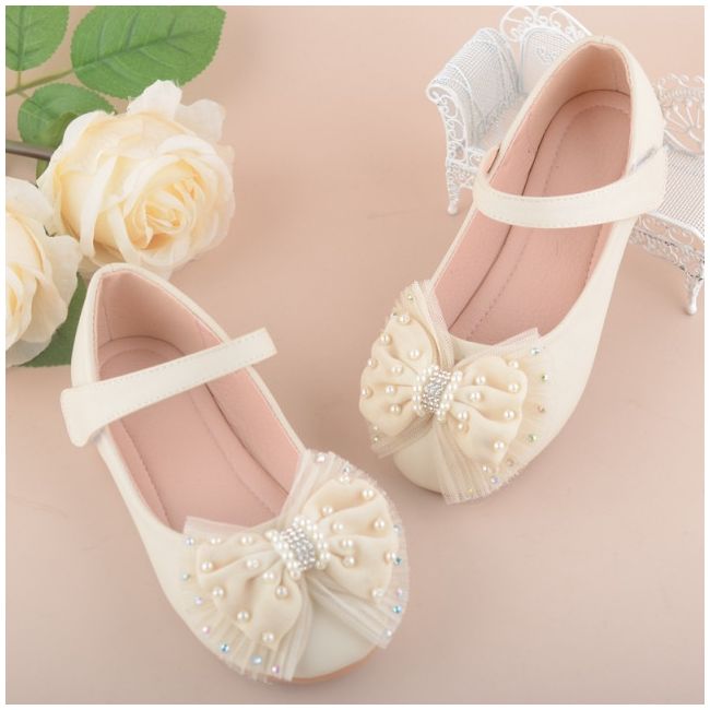 Pantofiori ivoire cu fundita aplicata LI380-2-2-bo1