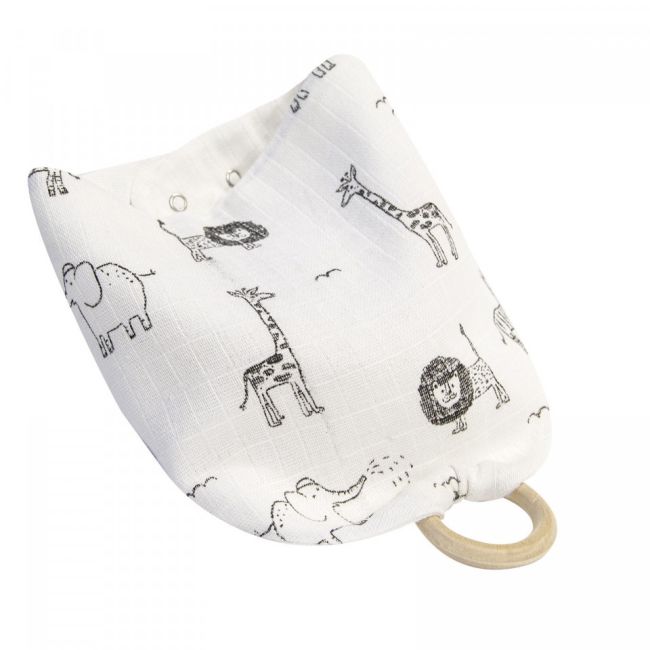 Baveta BabyJem din muselina cu inel din lemn (Model: Zoo) JEMbj_6783