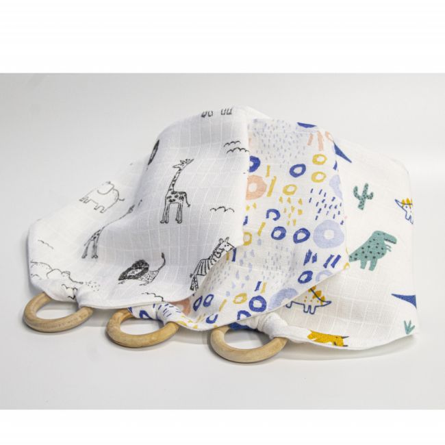 Baveta BabyJem din muselina cu inel din lemn (Model: Zoo) JEMbj_6783