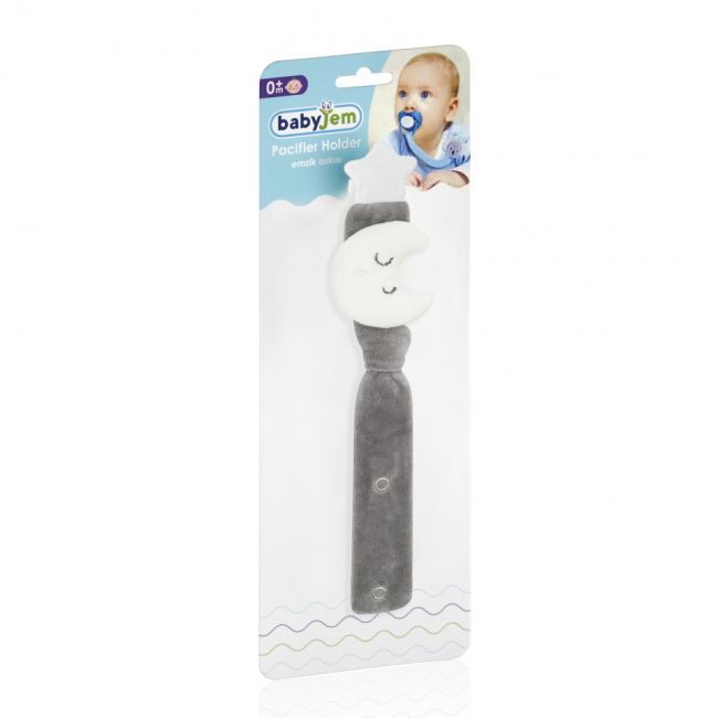 Lant pentru suzeta din material textil cu steluta BabyJem (Culoare: Gri) JEMbj_7432