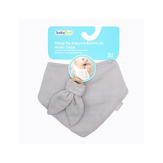 Set baveta cu doua fete din muselina cu jucarie dentitie BabyJem (Culoare: Gri) JEMbj_736_1