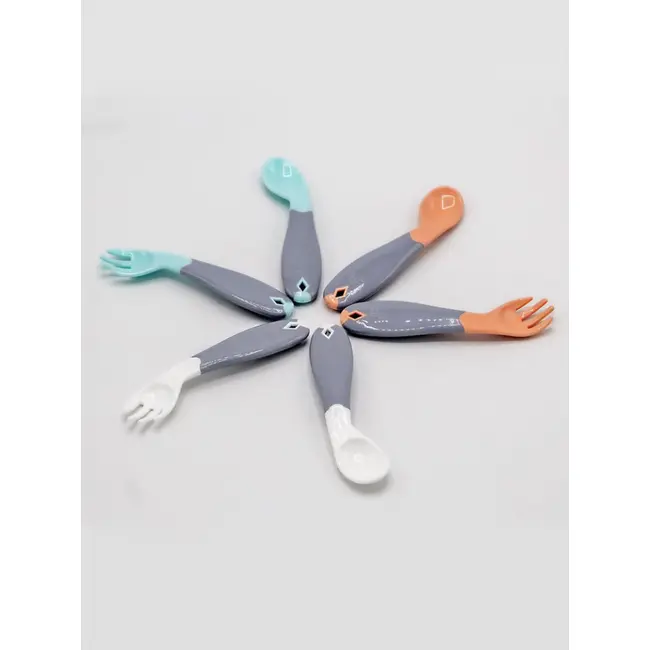 Set lingurita si furculita cu maner gri BabyJem (Culoare: Alb) JEMbj_7034