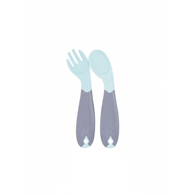 Set lingurita si furculita cu maner gri BabyJem (Culoare: Bleu) JEMbj_7033