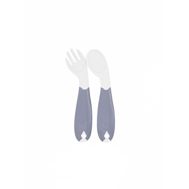 Set lingurita si furculita cu maner gri BabyJem (Culoare: Bleu) JEMbj_7033