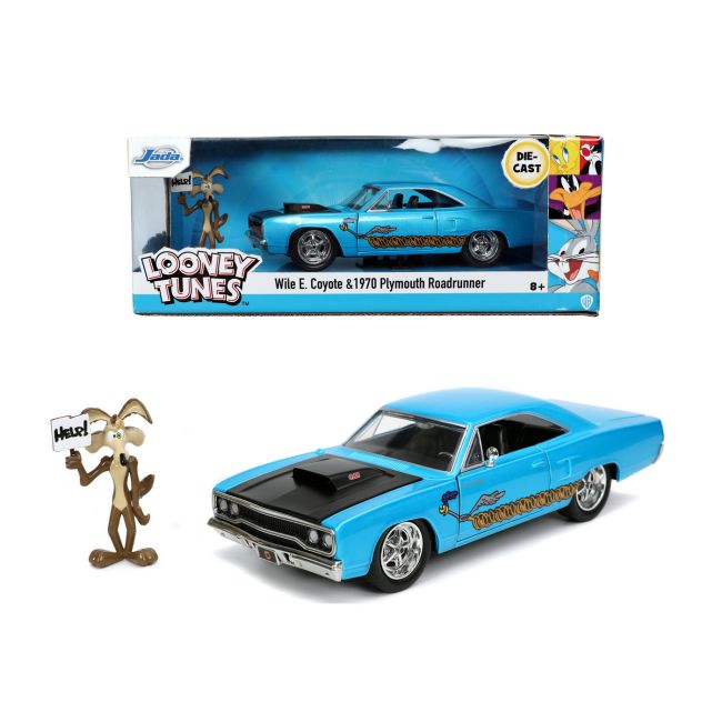 LOONEY TUNES ROAD RUNNER SET MASINUTA METALICA  1970 PLYMOUTH SCARA 1:24 SI FIGURINA WILE E COYOTE VIV253255028