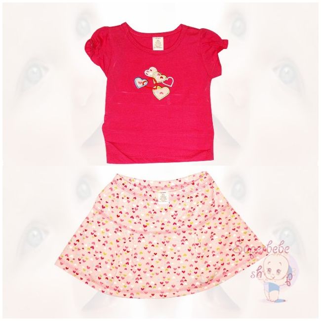Costumas cu fustita - inimioare 2 - Hainute bebe - 12611 B