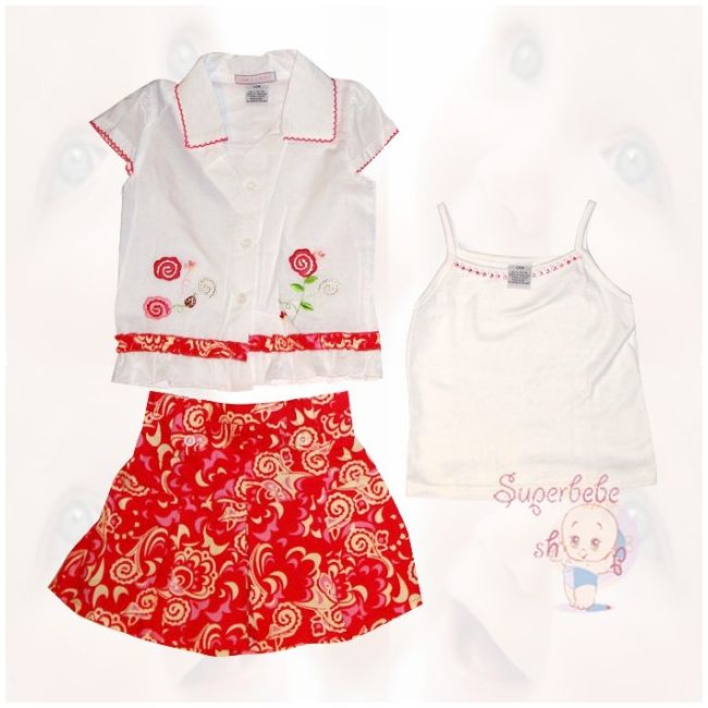 Costumas cu fustita rosie si bluzita alba - 12615 A